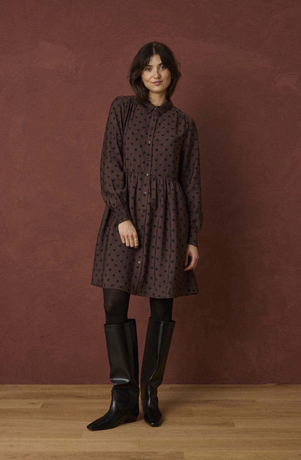 Hot Fudge Spot Print Shirt Dress