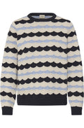Textured Scalloped Striped Knit Jumper
