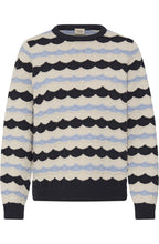 Textured Scalloped Striped Knit Jumper