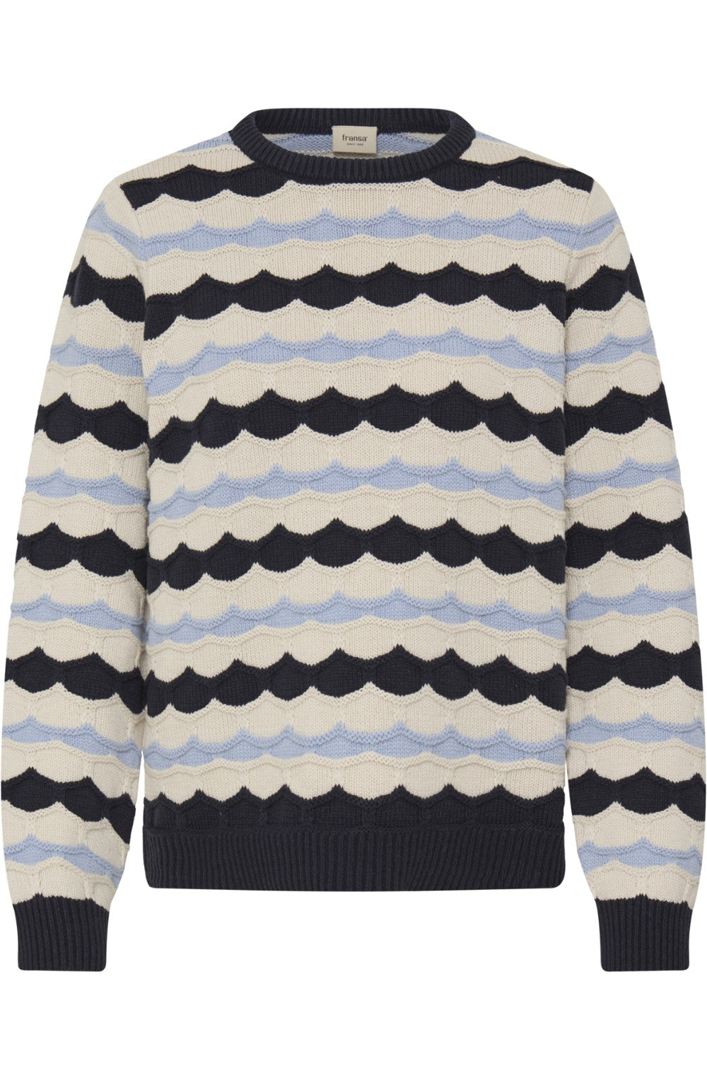 Textured Scalloped Striped Knit Jumper