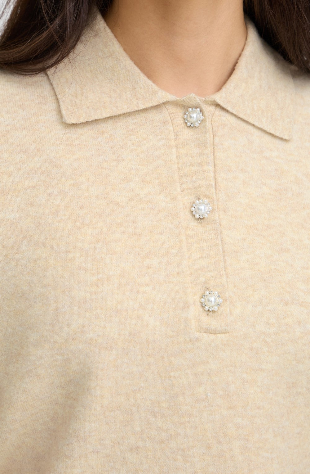Oatmeal Melange Polo Style Jumper