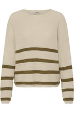 Oatmeal & Olive Striped Ribbed Knit Jumper