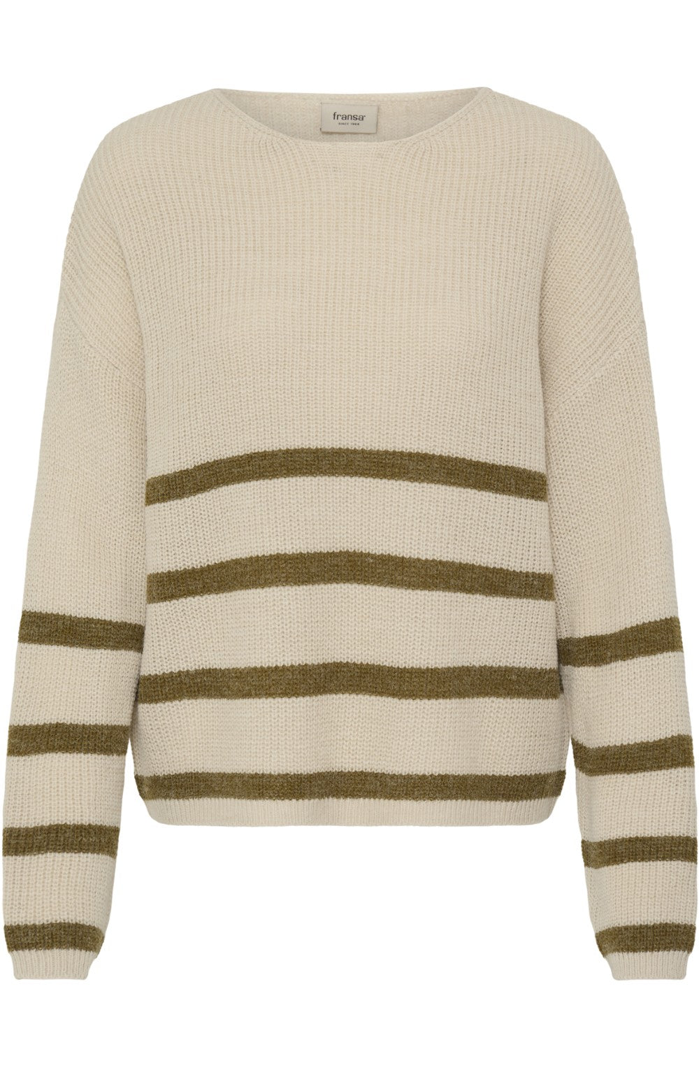 Oatmeal & Olive Striped Ribbed Knit Jumper