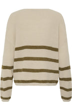 Oatmeal & Olive Striped Ribbed Knit Jumper