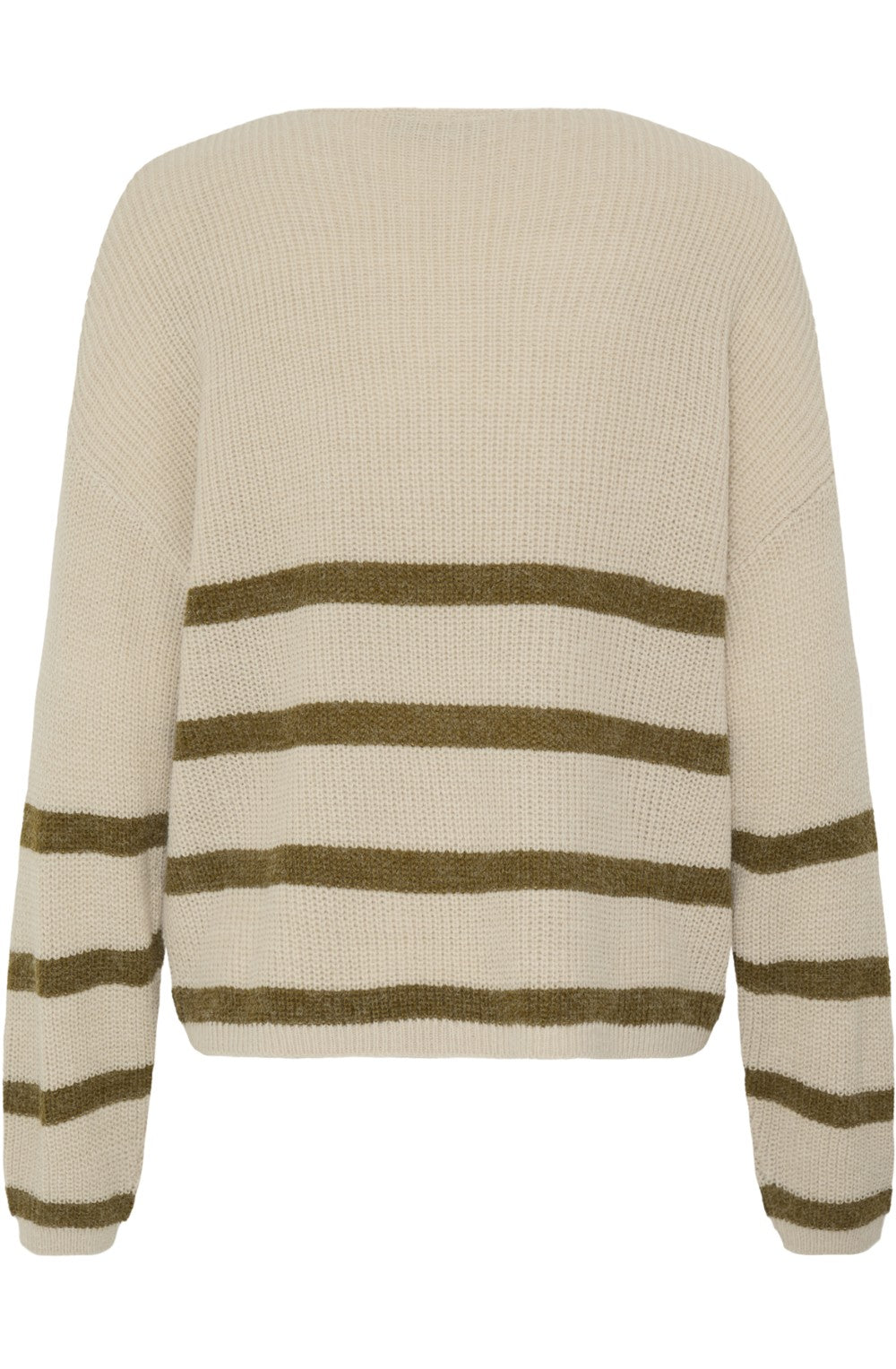 Oatmeal & Olive Striped Ribbed Knit Jumper