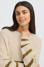 Oatmeal & Olive Striped Ribbed Knit Jumper