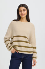 Oatmeal & Olive Striped Ribbed Knit Jumper