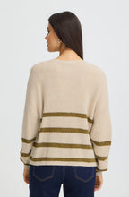 Oatmeal & Olive Striped Ribbed Knit Jumper