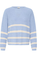 Blue & Cream Striped Ribbed Knit Jumper