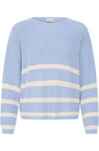 Blue & Cream Striped Ribbed Knit Jumper