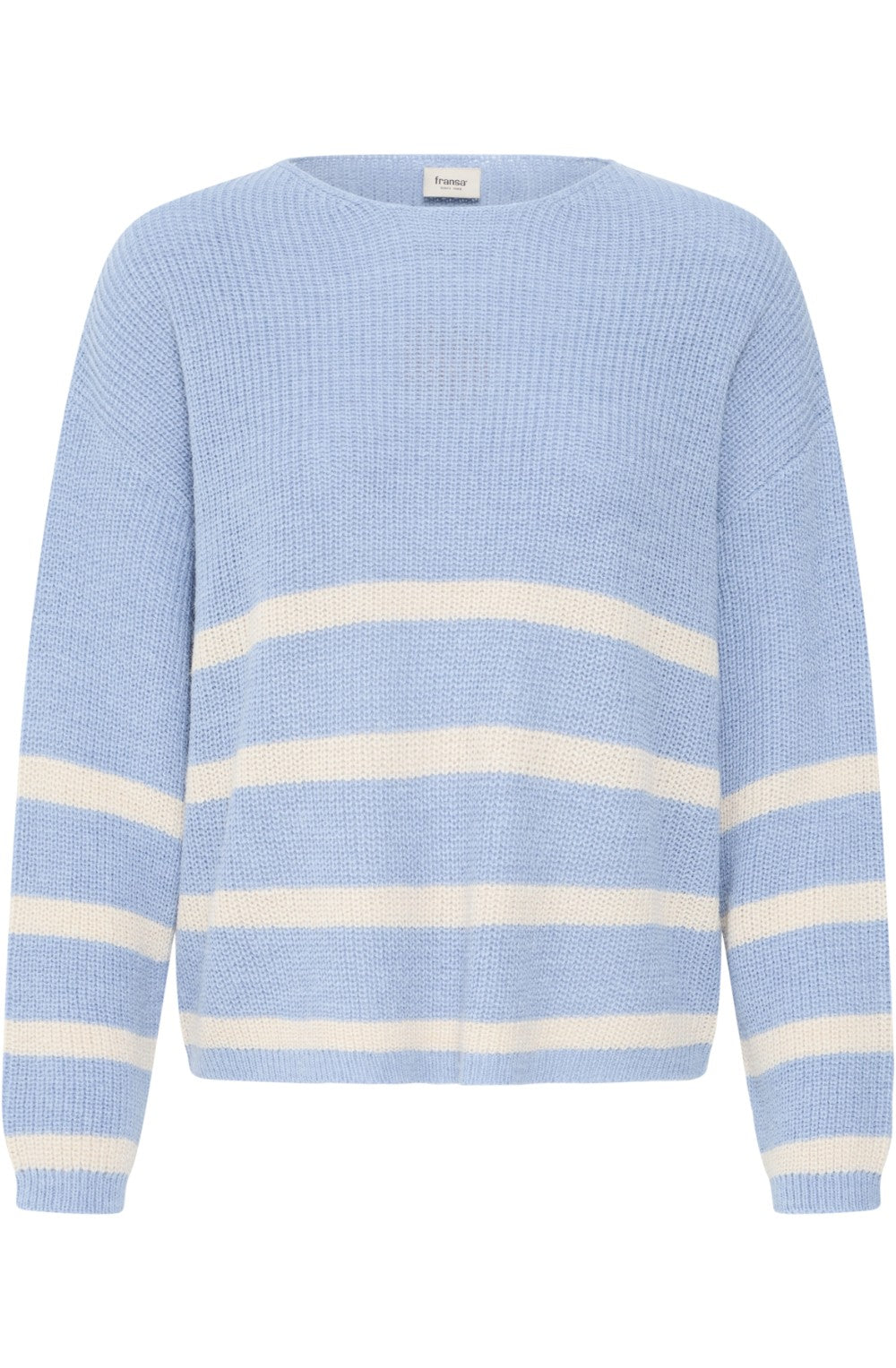Blue & Cream Striped Ribbed Knit Jumper