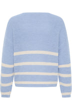 Blue & Cream Striped Ribbed Knit Jumper