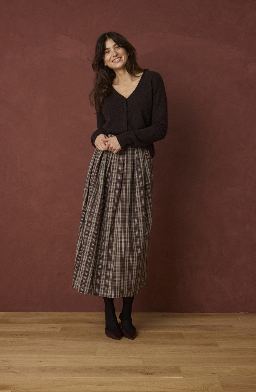 Hot Fudge Check A-LIne Skirt