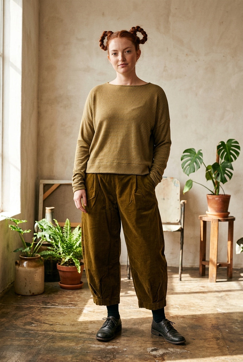 Grigio & Caramello Stripe Staggered Hem Alison Jumper