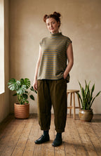 Grigio Elva (Grey & Olive) Striped Soft Knit Slipover