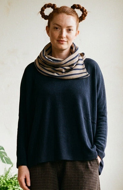 Alpaca and Navy Striped Split Snood