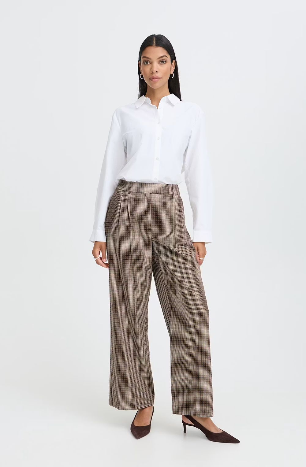 Sepia Check High Waist Wide Leg Trousers