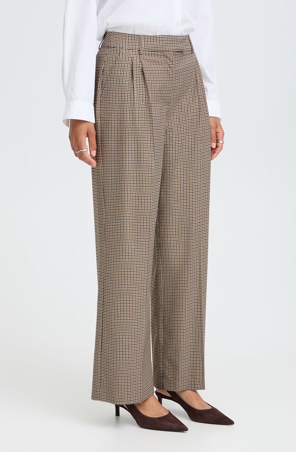 Sepia Check High Waist Wide Leg Trousers