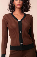 Brown and Black Statement Button V-Neck Jumper