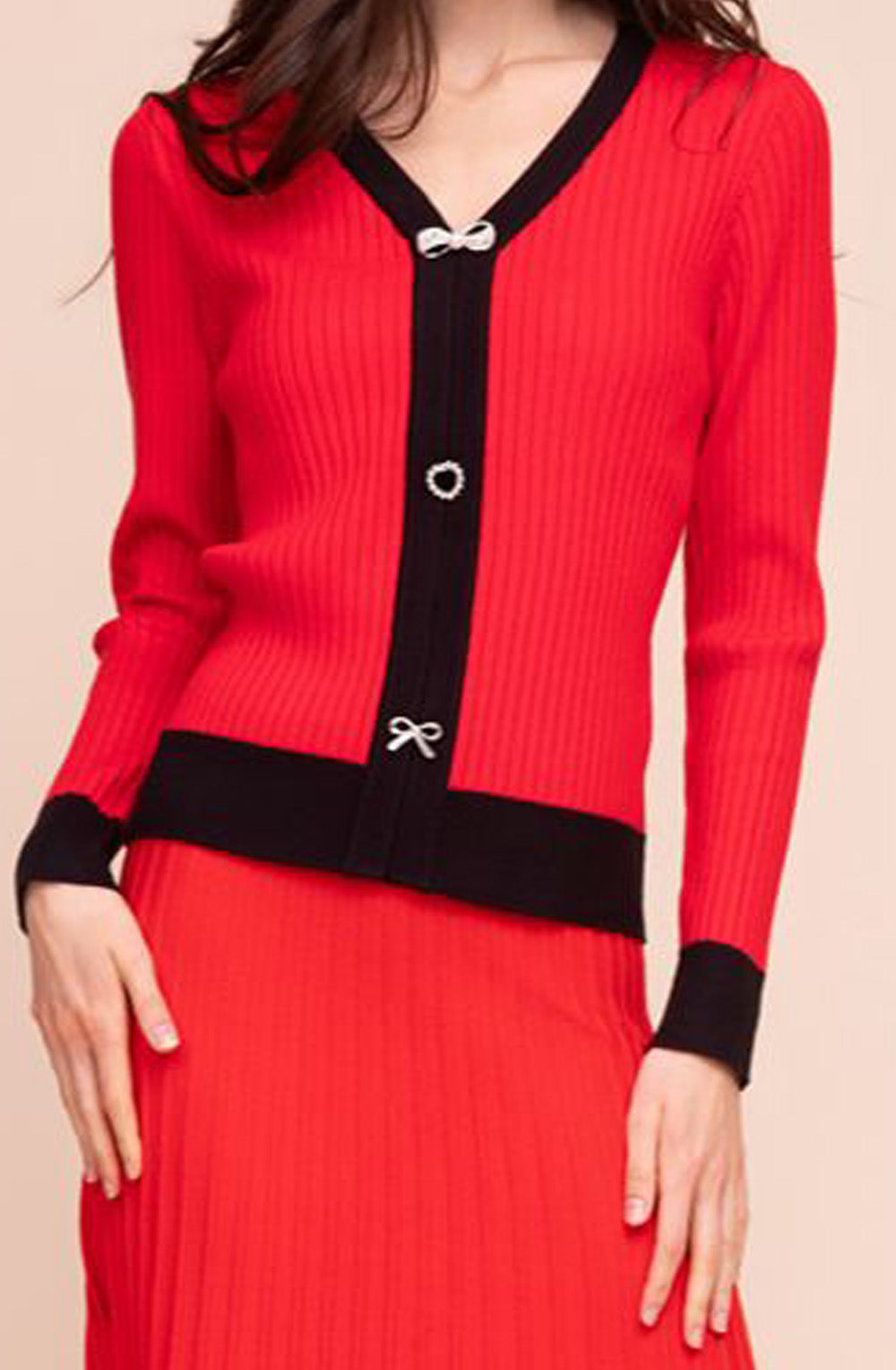 Red Statement Button V-Neck Jumper
