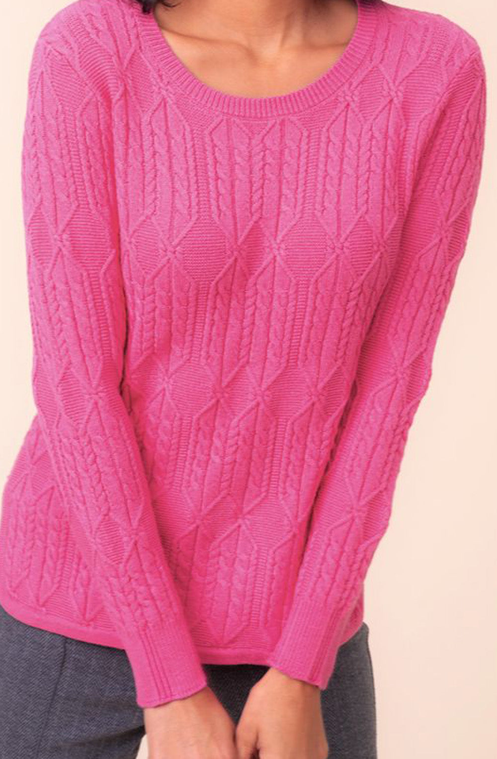 Fuchsia Cable Knit Jumper with Matching Scarf
