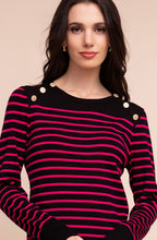 Fuchsia and Black Gold Shoulder Buttons Jumper