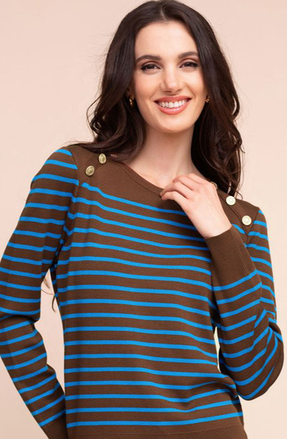 Teal and Brown Gold Shoulder Buttons Jumper