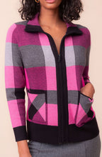 Fuchsia and Grey Chequered Cardigan