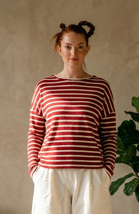 Scuro Red Stripe Staggered Hem Alison Jumper