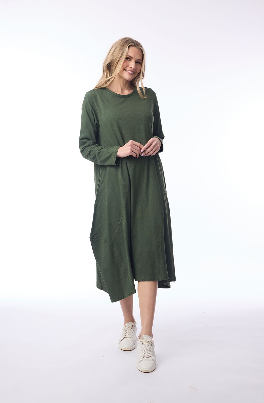 Military Green Seam Design Jersey Bubble Dress