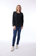 Black Curved Hemline Long Sleeve Top