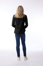 Black Curved Hemline Long Sleeve Top