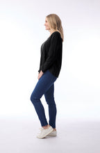 Black Curved Hemline Long Sleeve Top