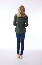 Military Green Curved Hemline Long Sleeve Top