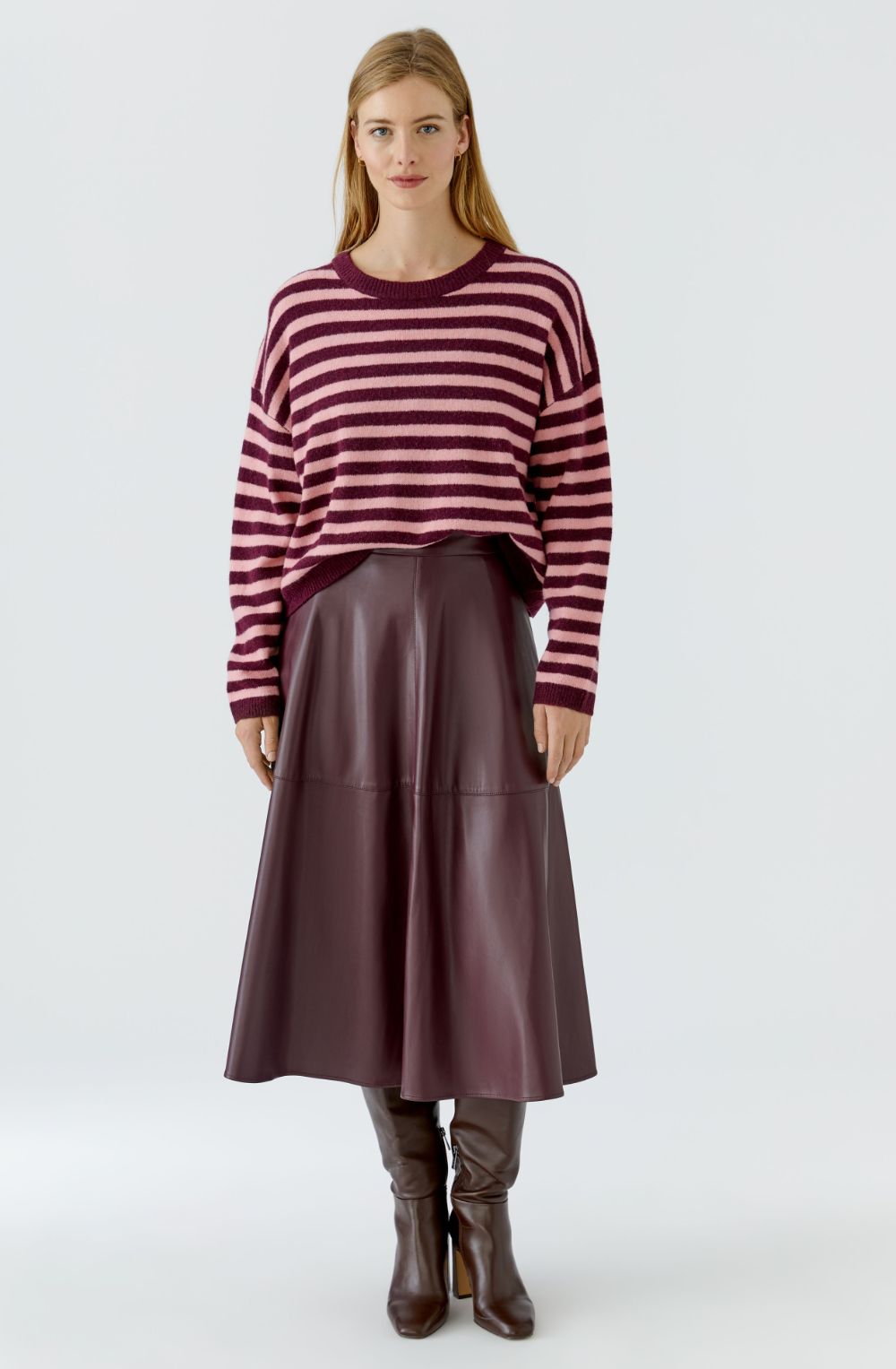 Dark Red Maroon Striped Knit Oversized Jumper
