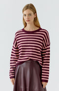 Dark Red Maroon Striped Knit Oversized Jumper