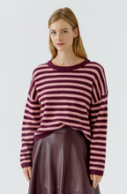 Dark Red Maroon Striped Knit Oversized Jumper