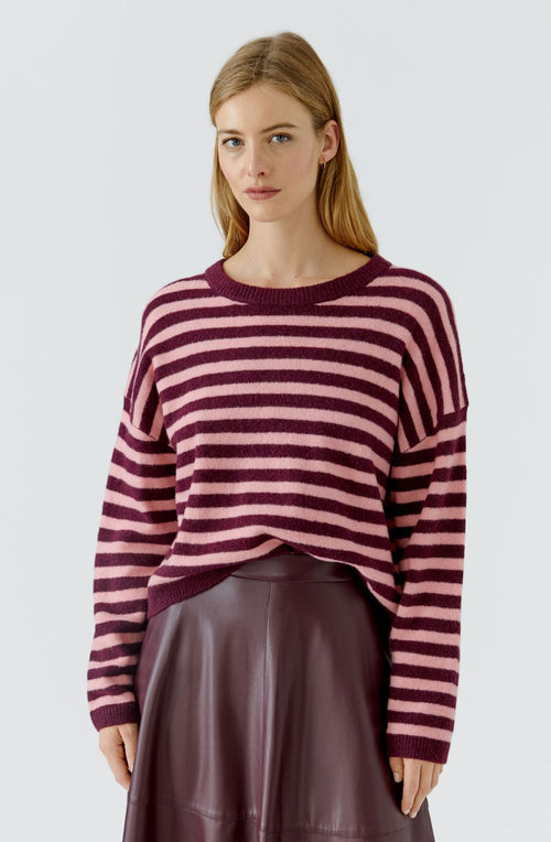 Dark Red Maroon Striped Knit Oversized Jumper