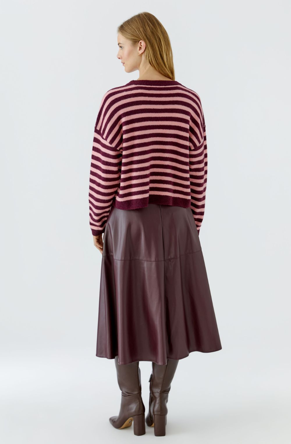 Dark Red Maroon Striped Knit Oversized Jumper
