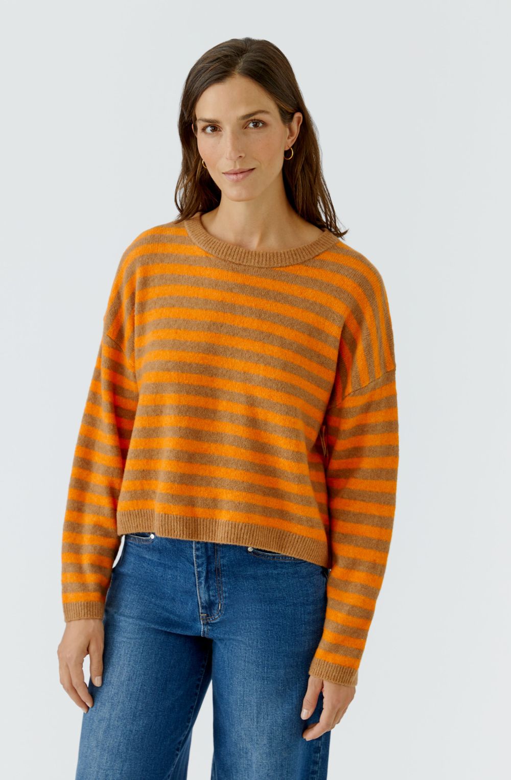 Camel and Orange Striped Knit Oversized Jumper