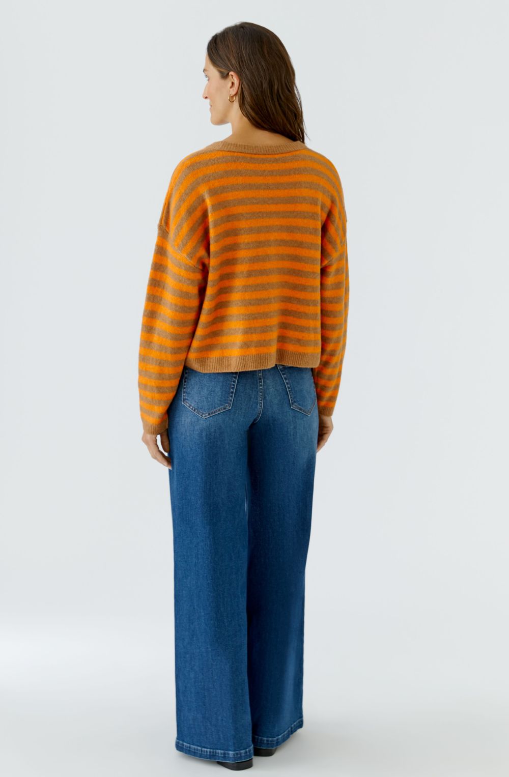 Camel and Orange Striped Knit Oversized Jumper