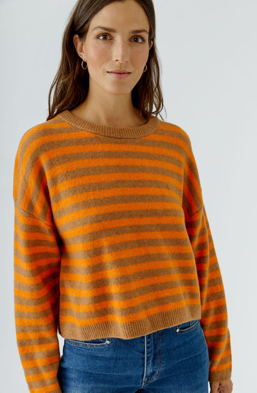 Camel and Orange Striped Knit Oversized Jumper