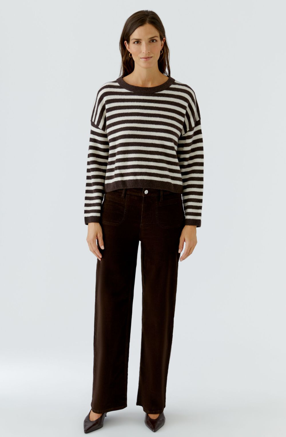 Dark Brown and White Striped Knit Oversized Jumper