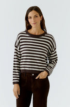 Dark Brown and White Striped Knit Oversized Jumper