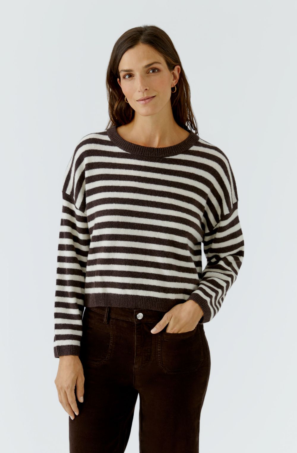 Dark Brown and White Striped Knit Oversized Jumper