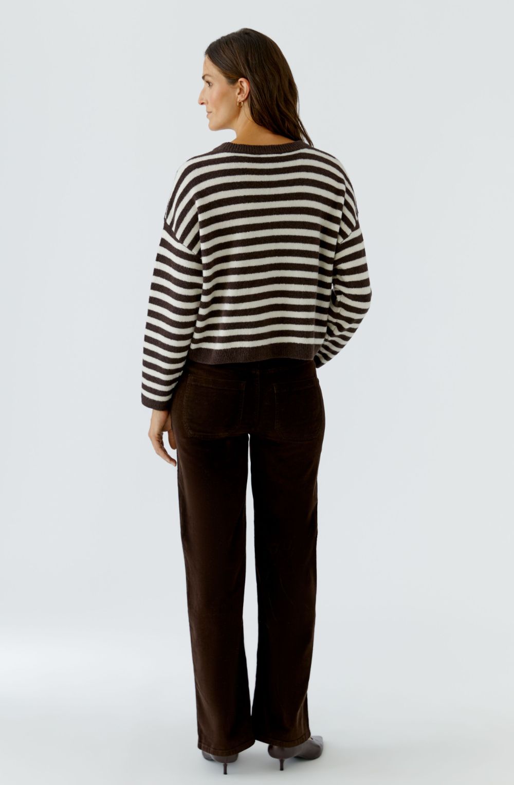Dark Brown and White Striped Knit Oversized Jumper