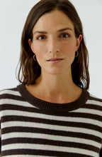 Dark Brown and White Striped Knit Oversized Jumper