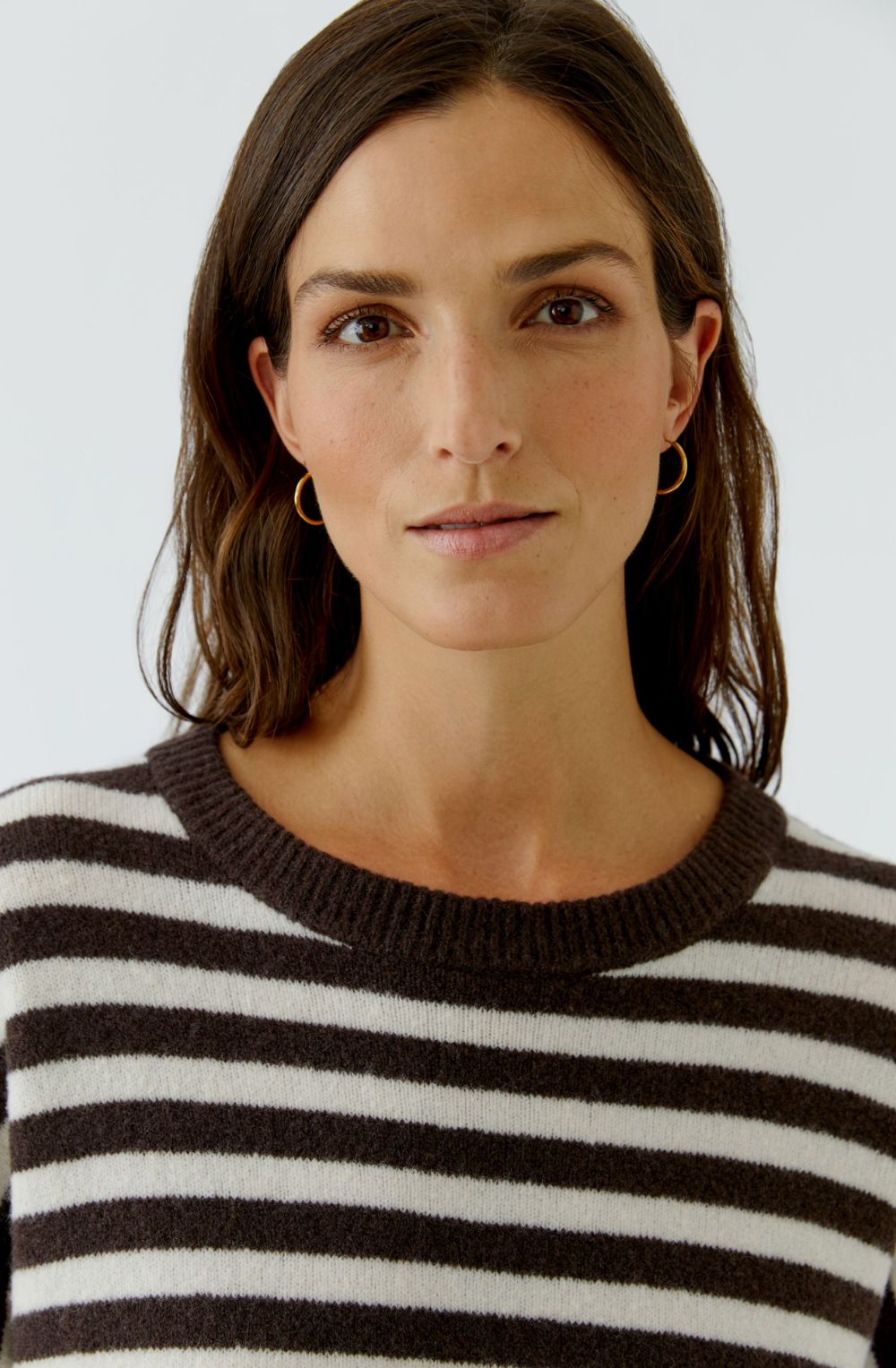 Dark Brown and White Striped Knit Oversized Jumper