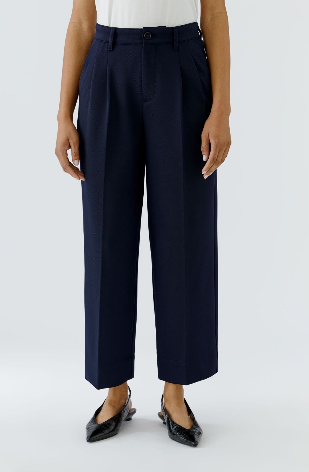 Dark Blue Pleat-Front Trousers
