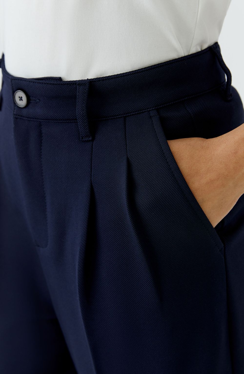 Dark Blue Pleat-Front Trousers